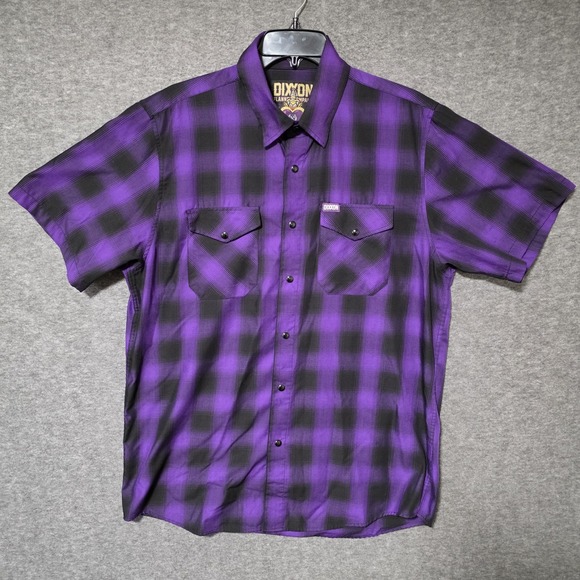 Dixxon Flannel Co Other - Dixxon Flannel Shirt Mens Large The Heart Short Sleeve Snap Purple Black Striped